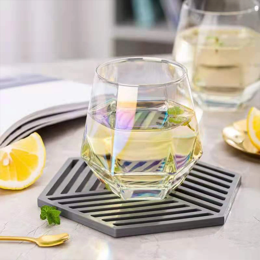 

300ML Hexagonal Cup Heat-resistant Teacup Transparent Milk Coffee Mug Cocktail Whiskey Glass Juice Beer Cup Household Drinkware