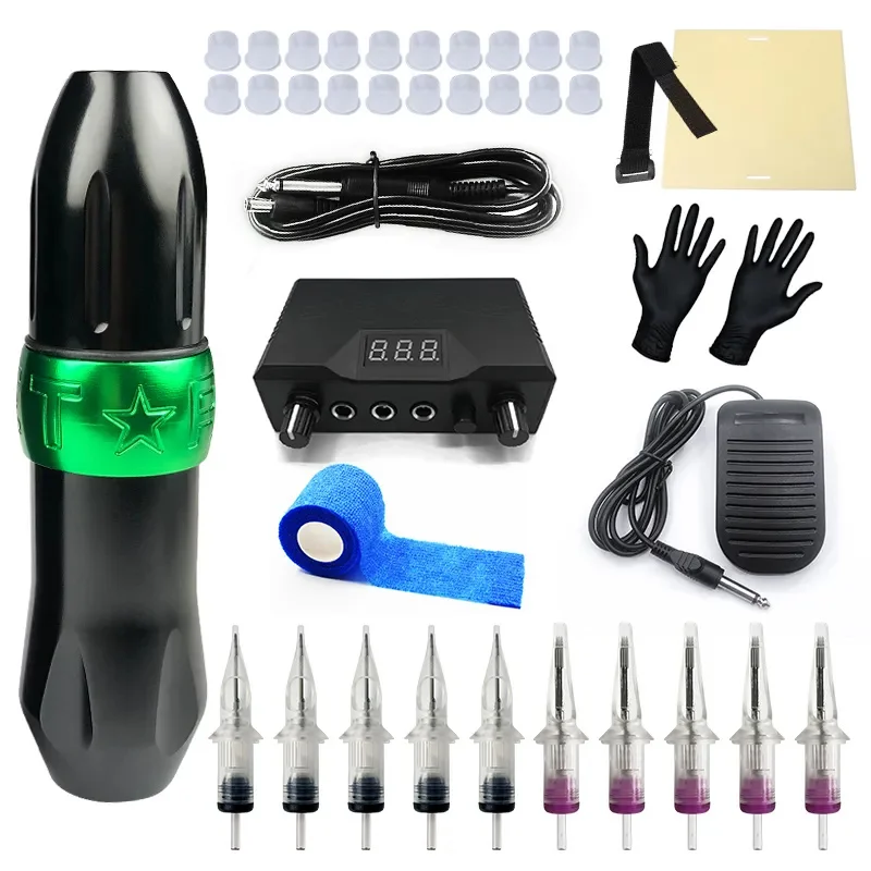 

Professional Tattoo Machine Kit Complete Tattoo Pen Gun Set Kits Beginners with Cartridge Needles Permanent Make-up Machine