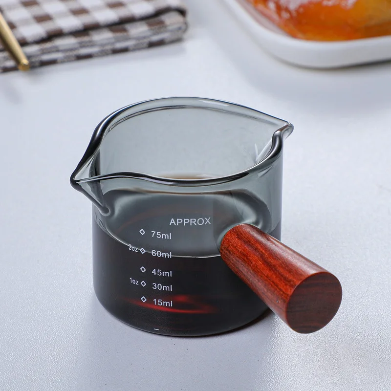 Кофейная мерная чашка 75 мл витражное стекло с деревянной ручкой двойной унцией