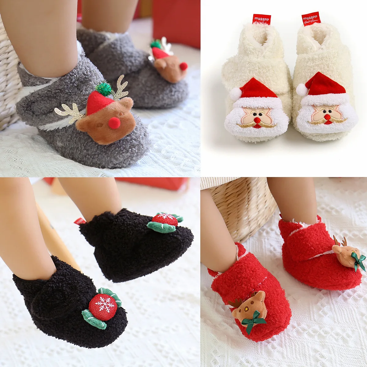

0-1 Year Old Cartoon Christmas Shoes Toddler Shoes Baby Shoes Warm Shoes Cotton Shoes Protect Baby's Happy Growth