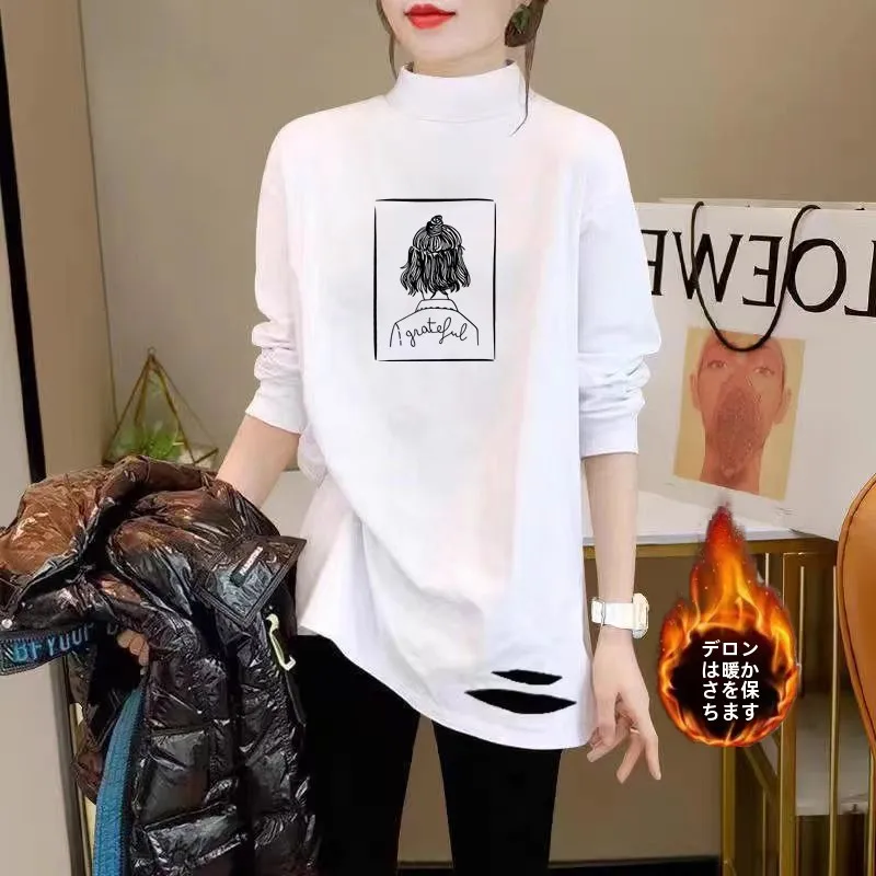 Осень-зима 2024 рваная нижняя рубашка Dralon на флисовой подкладке женская в стиле