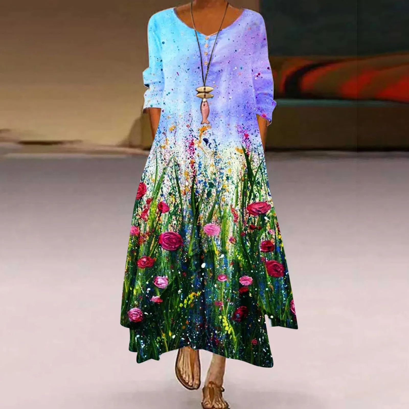 

Linen Dress For Women Summer 2022 Casual Long Sleeve V Neck Beach Dress Irregular Loose Breastfeeding Dress for Women