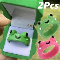 2pcs cartoon frog rings for men fashion cute frog resin womens ring acrylic animal band jewelry couple rings best friends gift