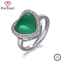 huisept classic women ring 925 silver jewelry with emerald zircon gemstone heart shape open finger rings for wedding party gift