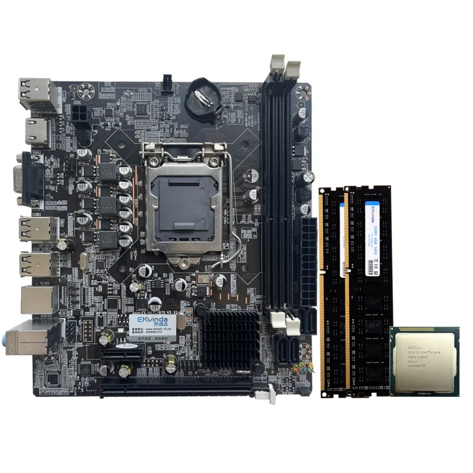 Комплект материнской платы ENVINDA B75 с Intel Core i5-3470 16 ГБ = 8 Гб * 2 шт. 1600 МГц DDR3 ПАМЯТЬ для