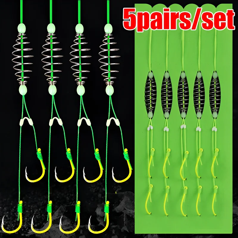 

5 Pairs/Lot Double Hooks Carbon Steel Fishing Hook with PE Line Anti-winding Carp Crucian Carp Bighead Carp Fishing Accessories