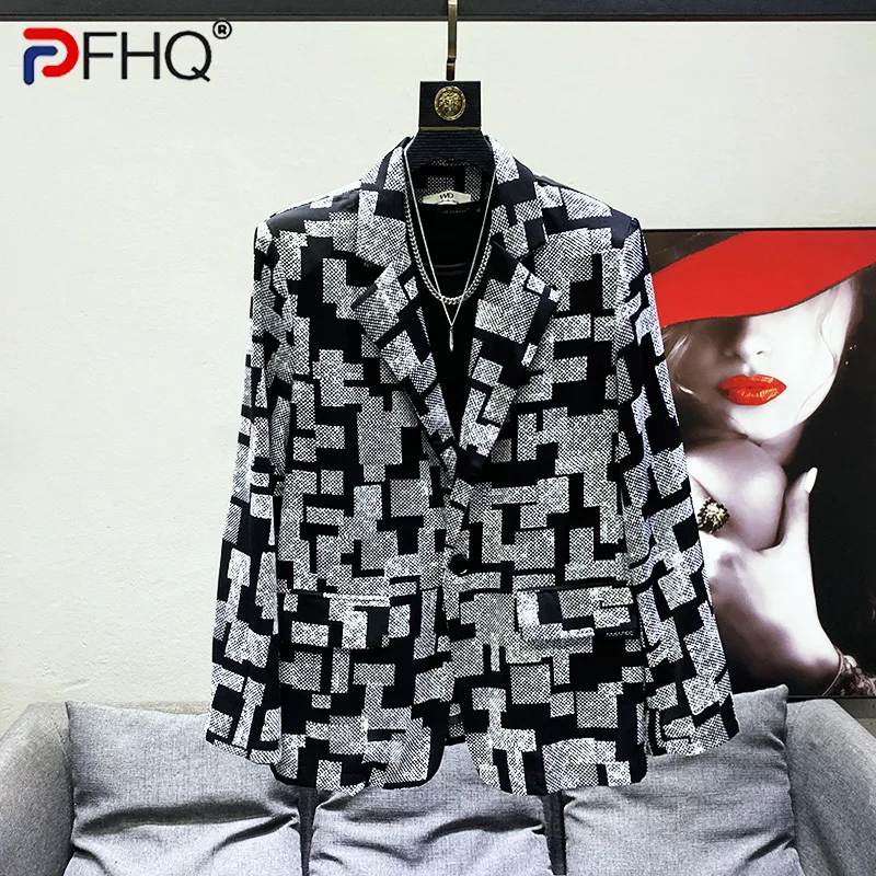 

PFHQ 2023 Summer New Fashion Casual Shirts For Men Notched Long Sleeve Single Breasted Printing Loose Men's Blouse Tide 21F3806