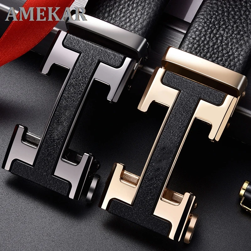 

Мужской деловой ремень из натуральной воловьей кожи с автоматической пряжкой