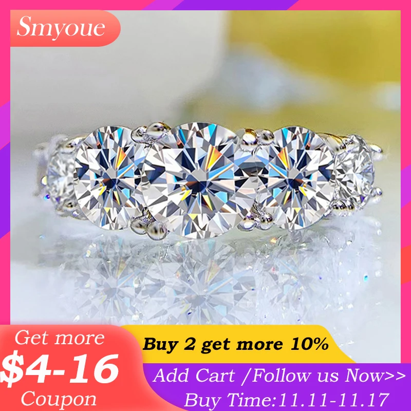 

Smyoue 18k Plated 3.6CT All Moissanite Rings for Women 5 Stones Sparkling Diamond Wedding Band S925 Sterling Silver Jewelry GRA