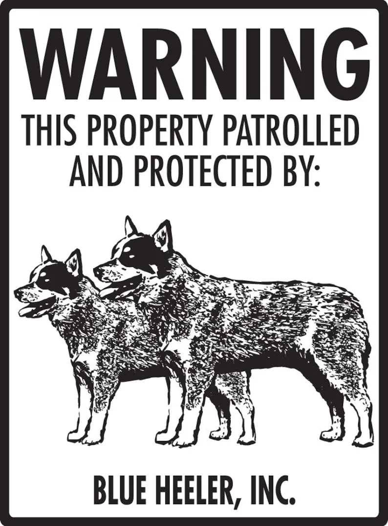 

Warning! This Property Patrolled and Protected by Blue Heeler Aluminum Dog Sign - 9" x 12"