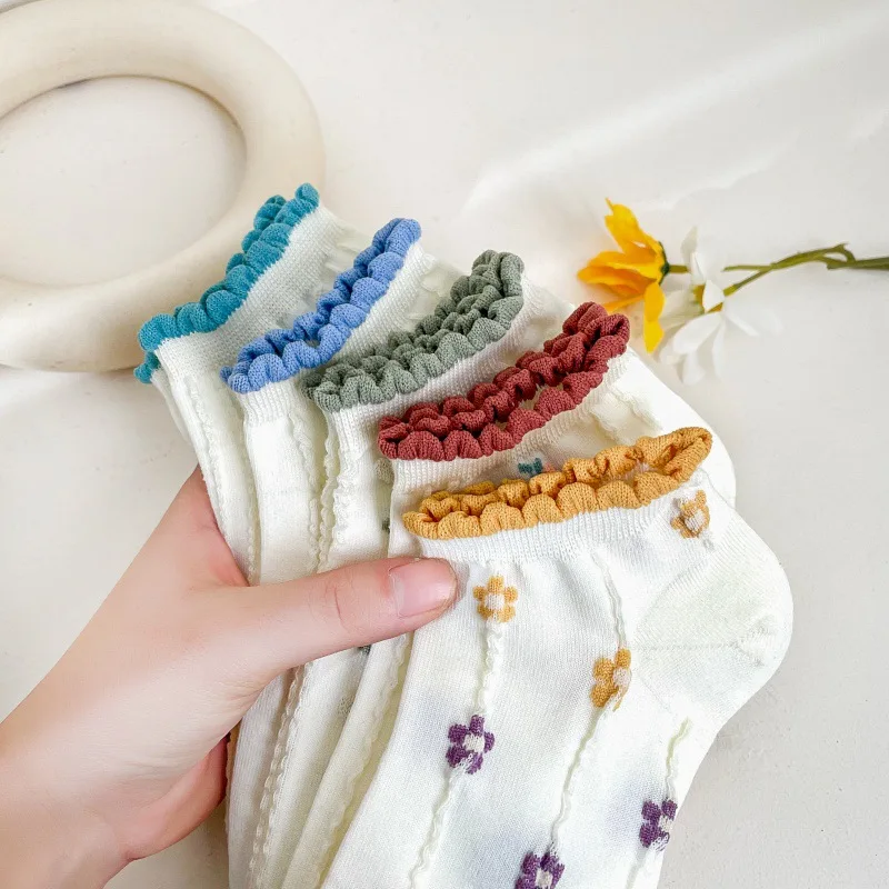 10 Pairs Print White Socks Women Kawaii Summer Short Mesh Transparent Cotton Socks Ankle Happy Fish Net Sexy Thin Calzini Donna