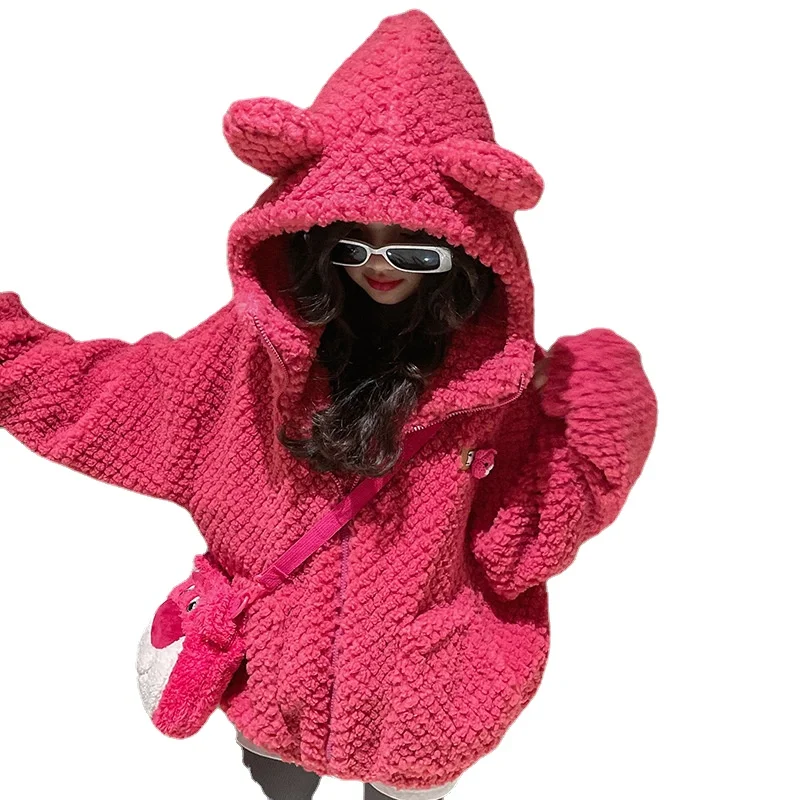

Winter Coats 2022 Hooded Girls Clothing Jackets Parka Clothes Medium Long Windbreaker Plaid Thicken Lamb Children Woolen Coats