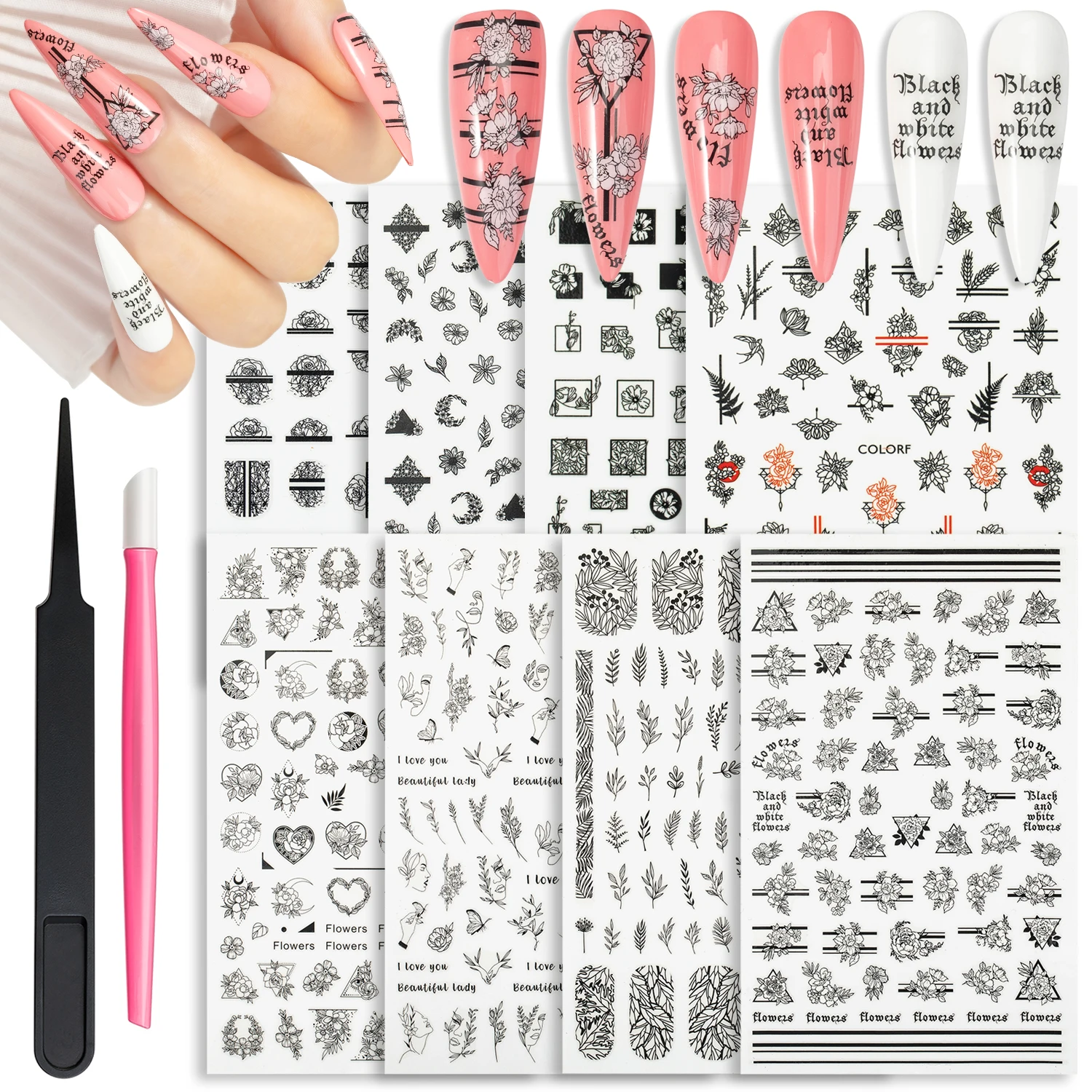 

3D-Наклейки для ногтей в виде бабочек и роз