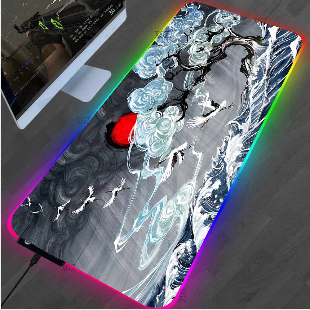 

XGZ Anime Mouse Pad RGB Landscape Ocean Wave Gamer Computer Notebook PC Keyboard Mat Gaming Accessories LED Gaming Mousepad XxL
