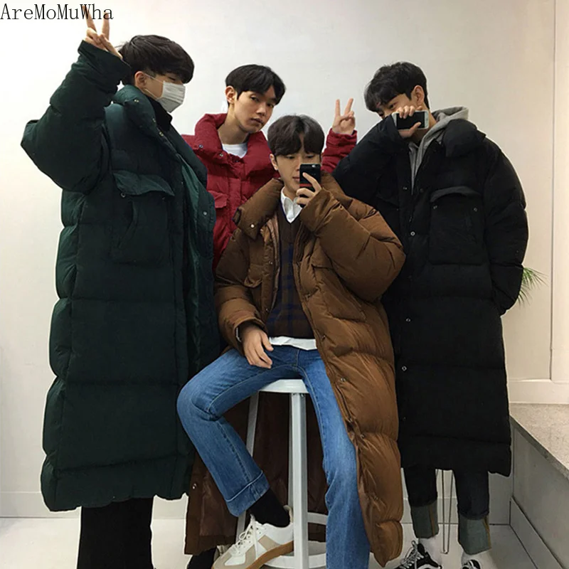 NEW Men's Cotton Coat Men's Long Section Thick Winter Stand Collar Down Cotton Pad Korean Version of The Loose Trend Coat M-3XL