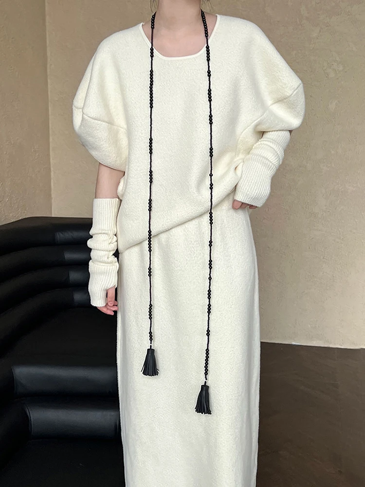 [LANMREM] Вязаный комплект из 2 предметов женский пуловер с круглым вырезом и