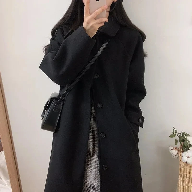 

Woolen Coat Women 2022 Autumn Winter New Korean Loose Casual Wool Jacket Female Thick Long Over Knee Windbreaker Outerwear