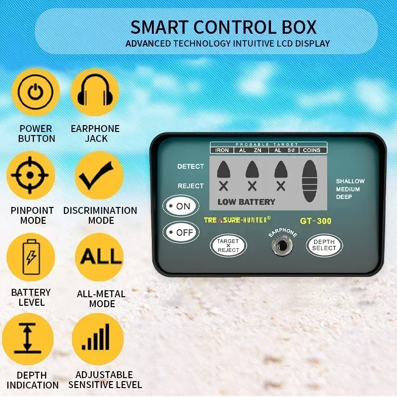 er skarbów GT300 profesjonalny wykrywacz metali regulowana czułość podziemny lokalizator wodoodporny IP68