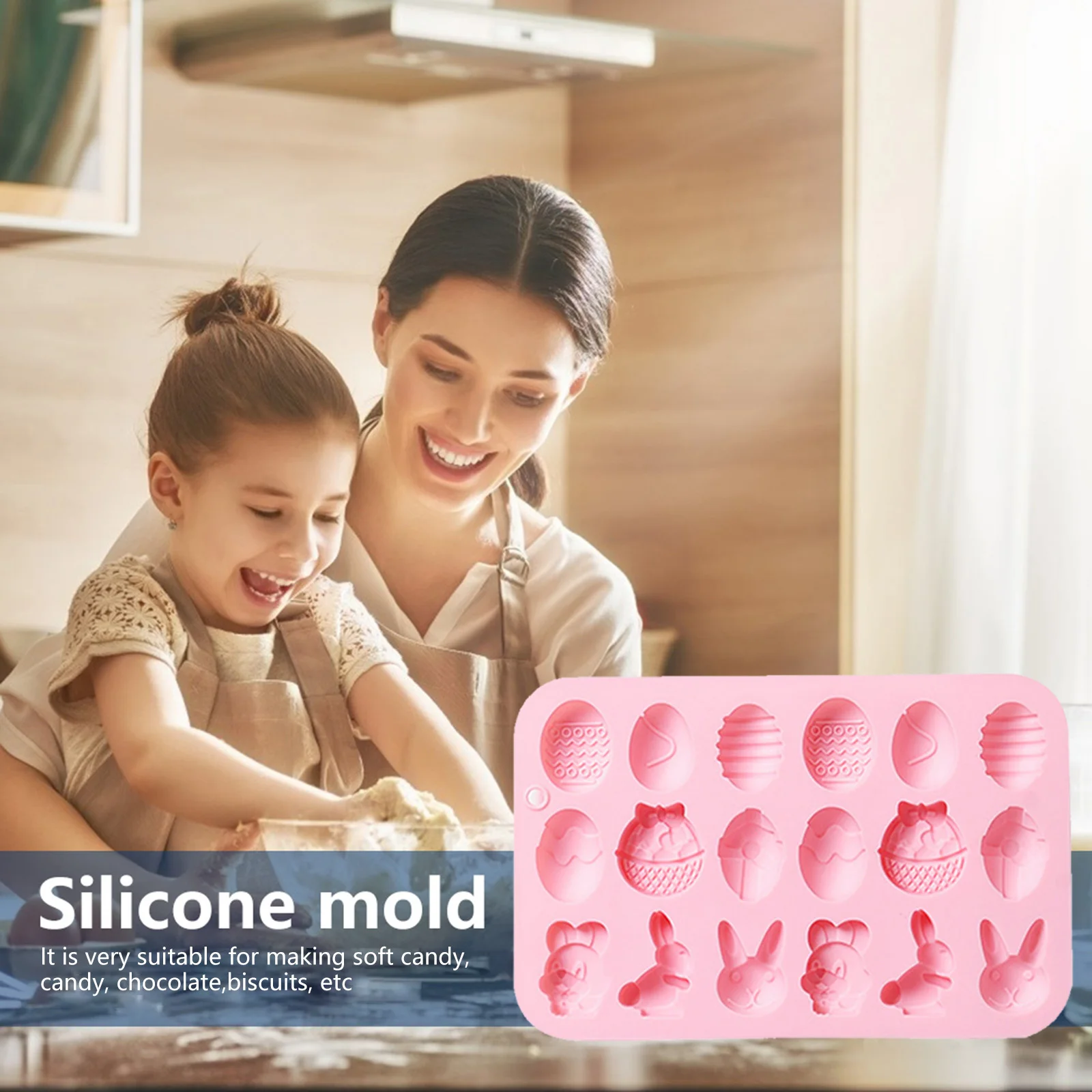 

Fondant Moulds Easter Egg & Bunny Silicone Mold Tray for Candy Cake Chocolate - 18 Cavities DIY Fondant Cake Making Molds