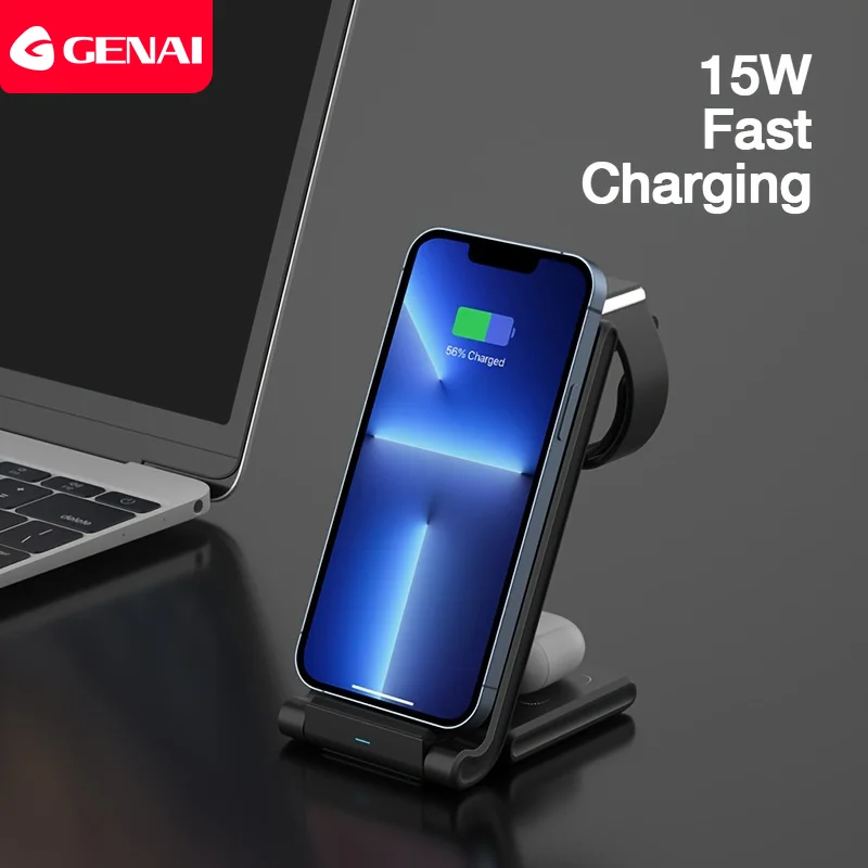 

GENAI Wireless Charging Stand 3 in 1 Magnetic Phone Holder 15W Fast Portable Charger Station Inductive Charging Dock for iPhone