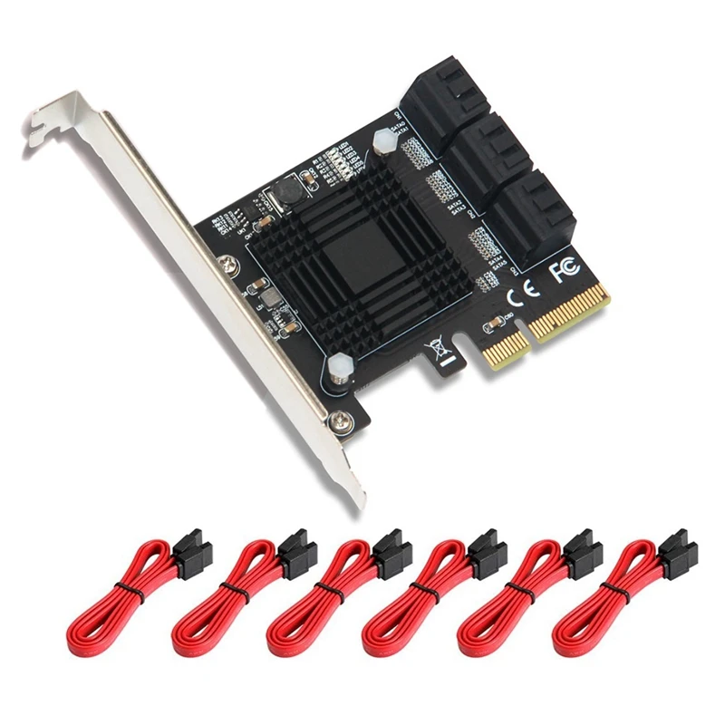

6 Port SATA 3 PCIE Express Expansion Card with 6 SATA Cables 6Gbps SATA Controller ASM1166 Chip for HDD SSD