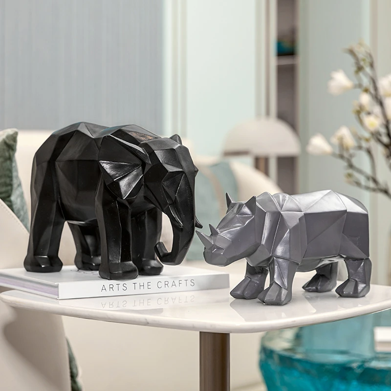

Resin Rhinoceros Elephant Statues Decoration Abstract Geometric Sculpture Animal Figurine Home Decoration Accessories Modern