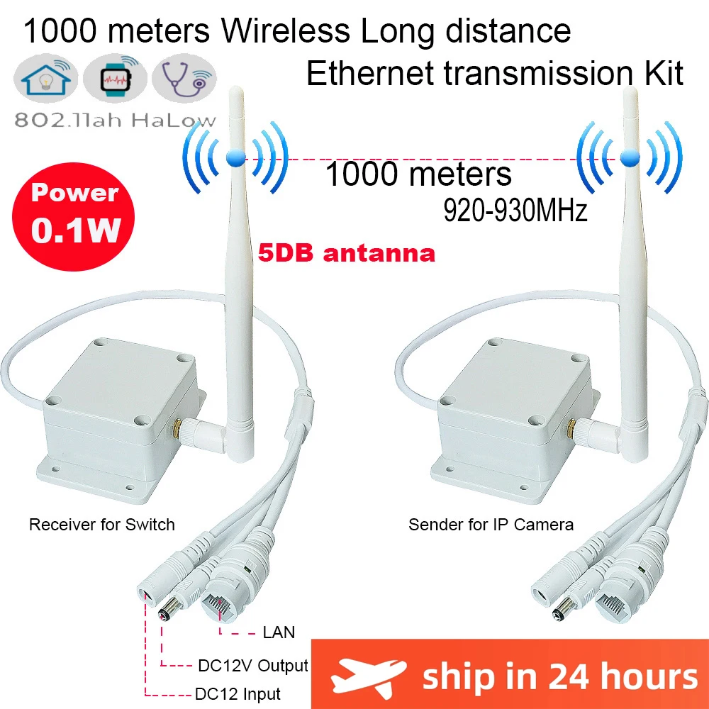 1 To 1 Long Distance 1KM Wireless WIFI Transmission Sender AP Receiver Plug and Play Wire 2MP 5MP PTZ IP Camera Ethernet KIT