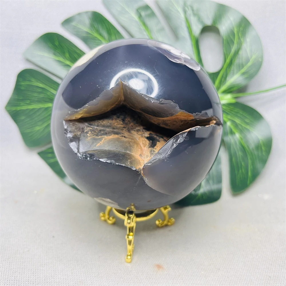 

Natural Gemstone Black Sakura Agate Geode Ball Home Room Spiritual Decoration Witchcraft Altar Prayer Crystal Stone Healing