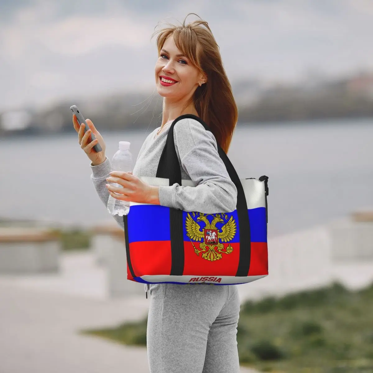 Изготовленная на заказ пляжная большая сумка с гербом России в женская очень для