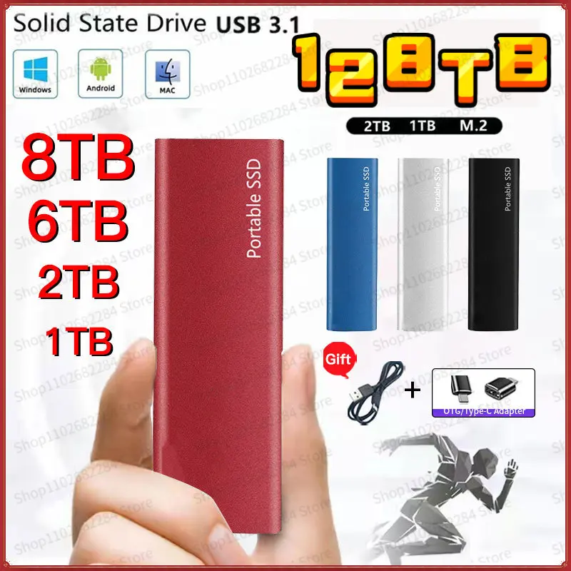 

128tb Portable SSD 8tb External Solid State Drive 4/2TB High Speed External Hard Drive M.2 USB 3.1 Interface Mass Storage disk