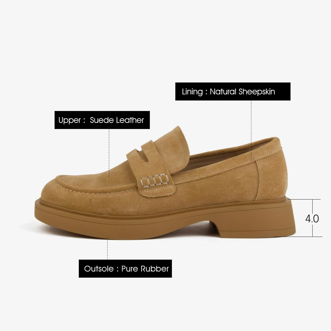 Лоферы женские из натуральной замши с круглым носком на низком квадратном