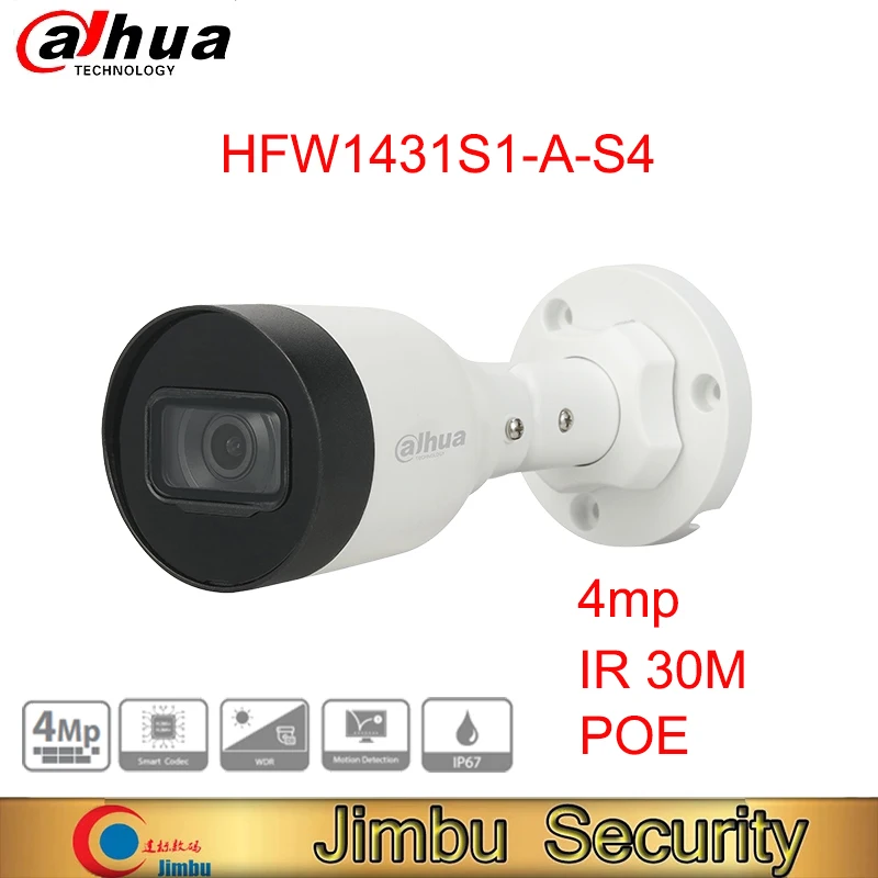 

Dahua 4MP IR Mini-Bullet Camera IPC-HFW1431S1-A-S4 POE IR 30M H.265 & H.264 Dual-stream Encoding CCTV Security Camera Outdoor