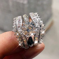 huitan 3pcs set of rings for women modern design fashion finger accessories with brilliant cubic zircon luxury jewelry drop ship