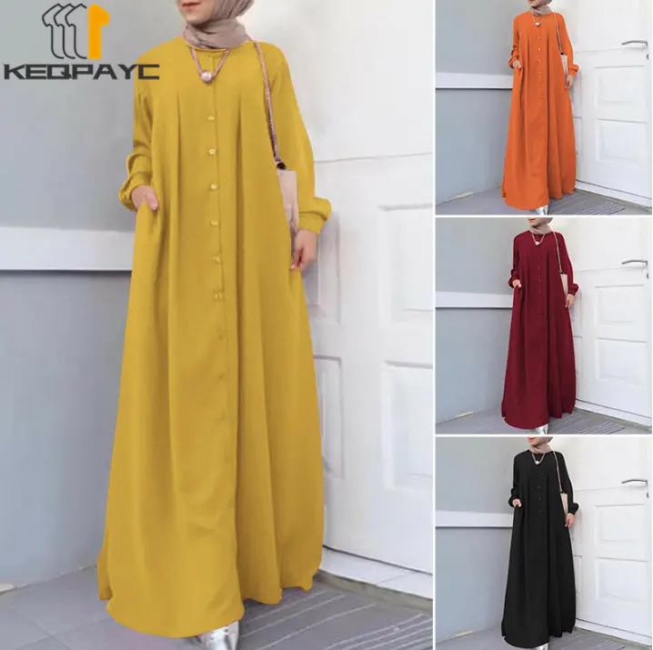 New 2023 Muslim Women Dubai Abaya Long Dress Kaftan Islam Arab Vintage Solid Loose Dresses Robe Middle East Ramadan Eid Clothing