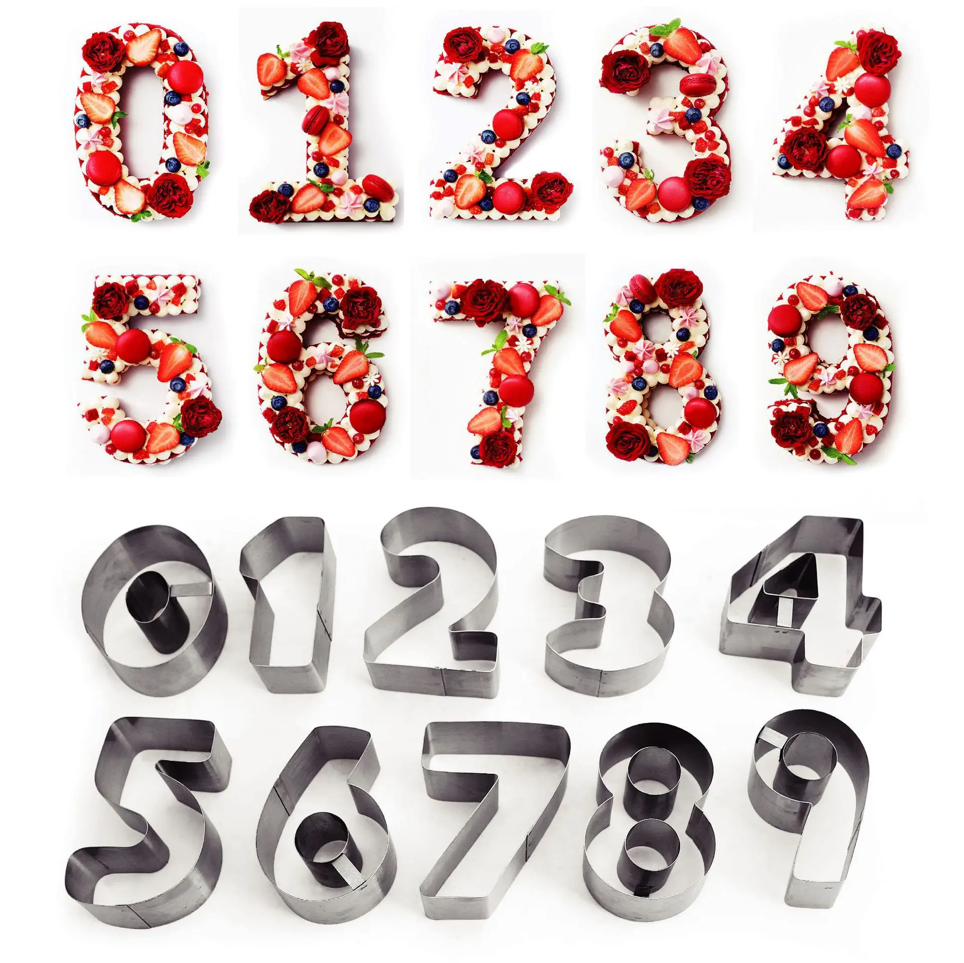 

Stainless Steel Digital Mousse Trap Set Of 10 Pieces Flip Sugar Cake Bakery Appliance Mousse Circle Child Cake DIY Mold