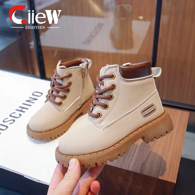 

Детские короткие ботинки, Винтажные ботинки с пушистой внутренней подкладкой, на молнии, повседневная обувь для девочек, Размеры 26-37