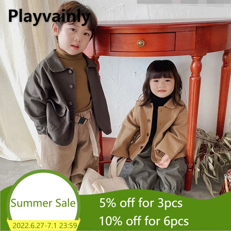 

Корейский стиль 2021, новый осенний комплект для мальчиков, футболка с длинными рукавами и карманами цвета хаки, черный и серый цвета хаки, дет...