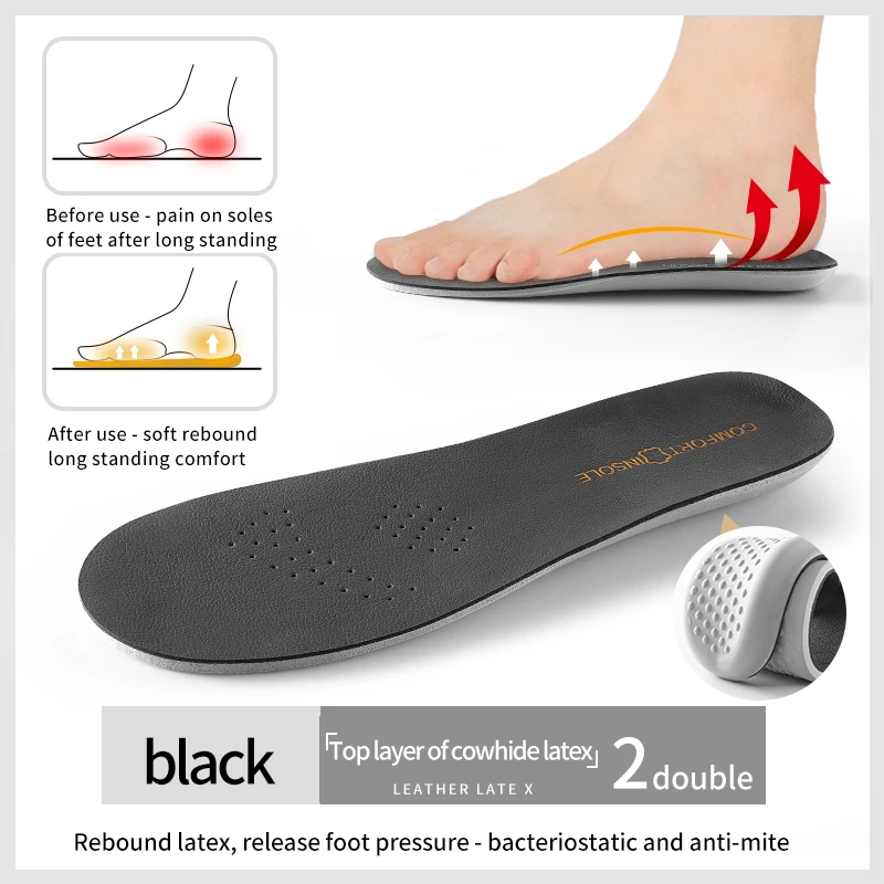 Sport Orthopedic Insoles for Feet PU Cowhid Shoes Pad Supe Soft Elasit Breathable Running Sneakers Cushion for Men Women Shoes