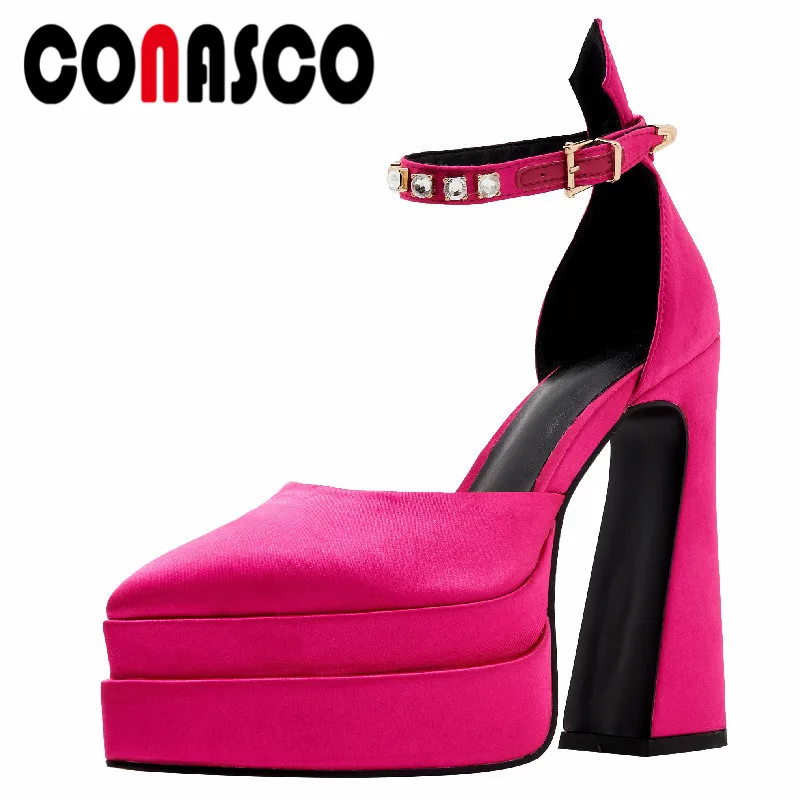 

CONASCO Sexy New Pointed Toe Platforms Sandals For Women Super High Heels Night Club Wedding Party Rhinestone Shoes Woman Pumps