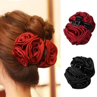 fashion korean style cute womens beauty chiffon rose flower bow jaw clip barrette hair claw wedding accessories