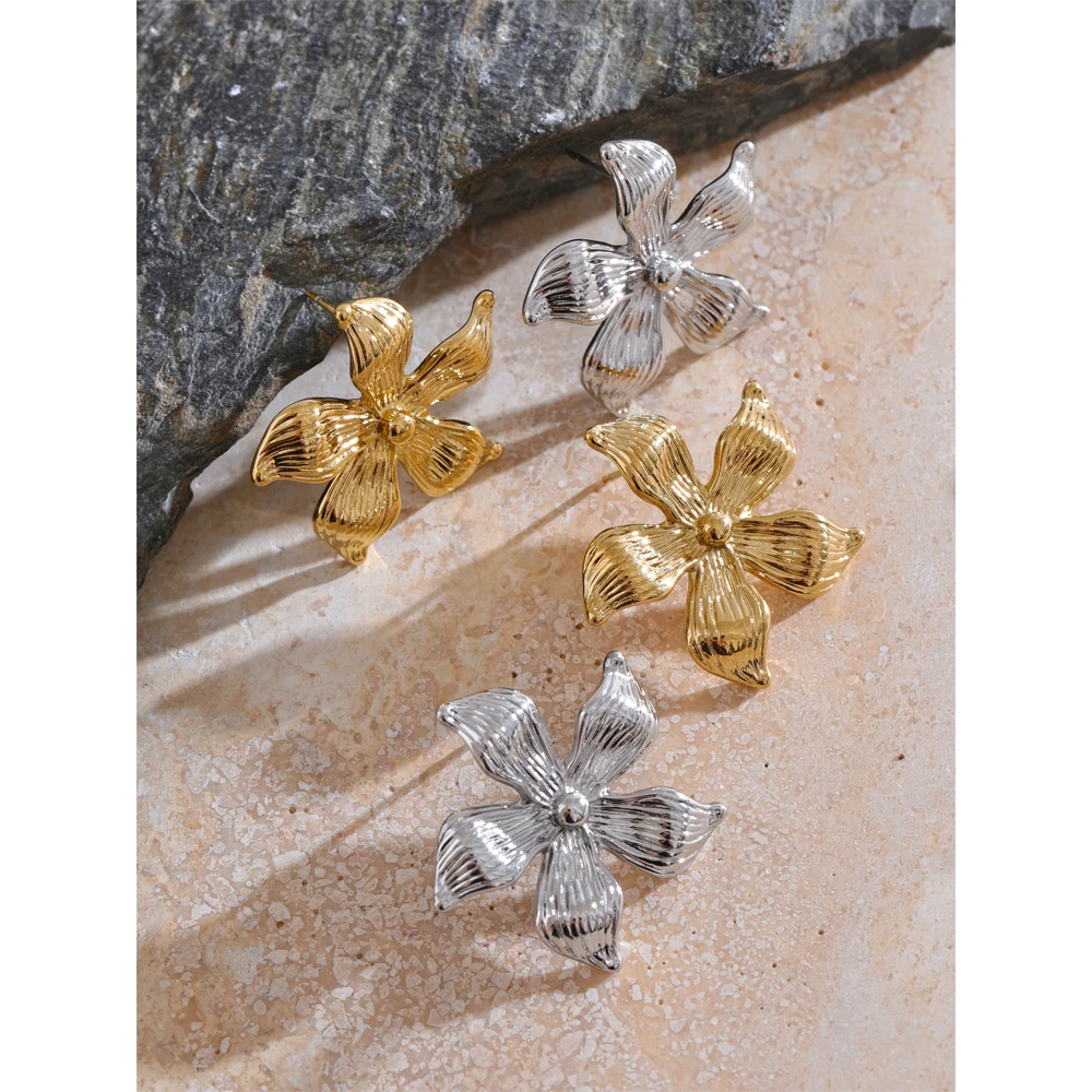 Yhpup 2024 новые серьги-гвоздики из нержавеющей стали с металлическими цветами