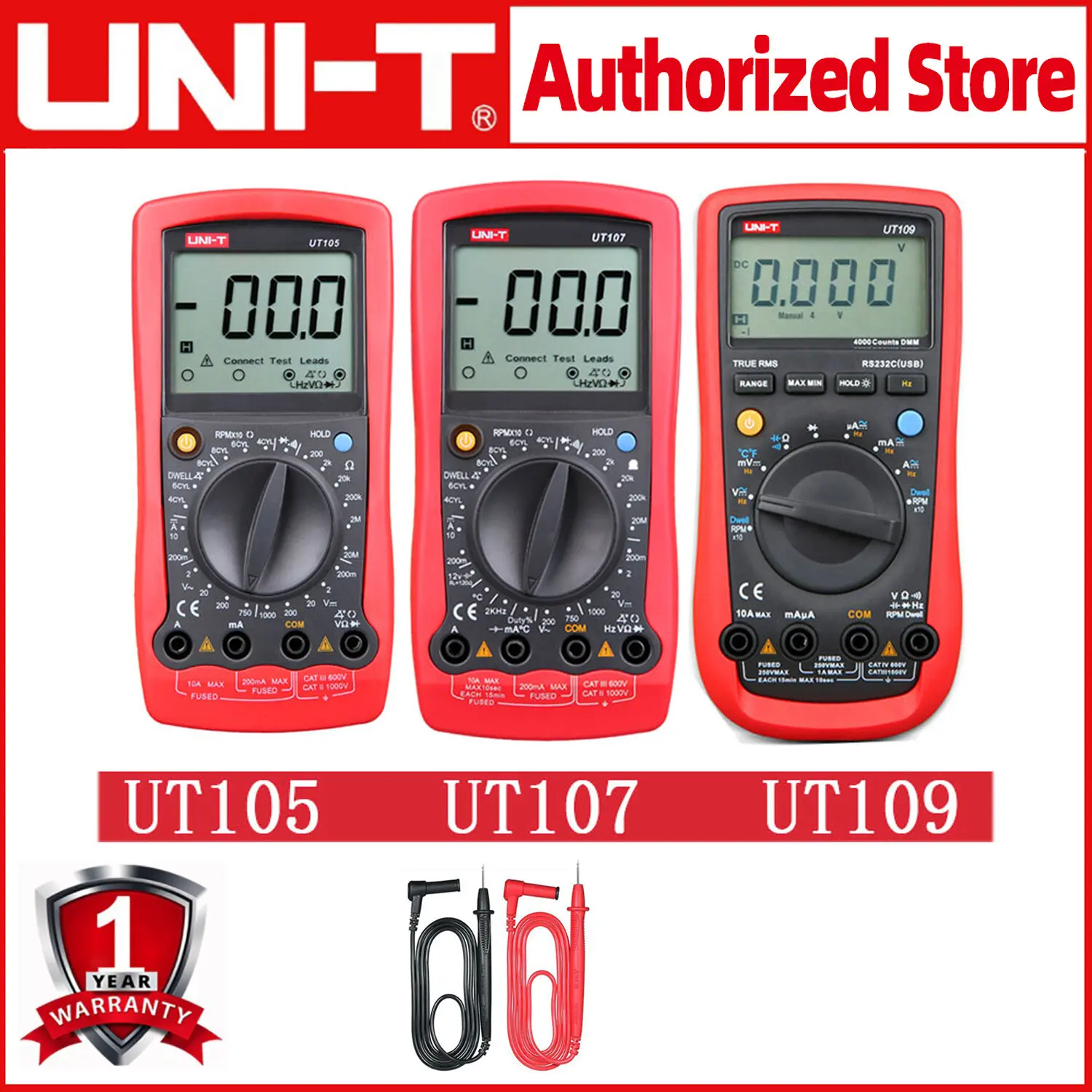 

UNI-T UT105 UT107 UT109 LCD Automotive Handheld Multimeter AC/DC Voltmeter Tester Meters with DWELL,RPM,Battery Check