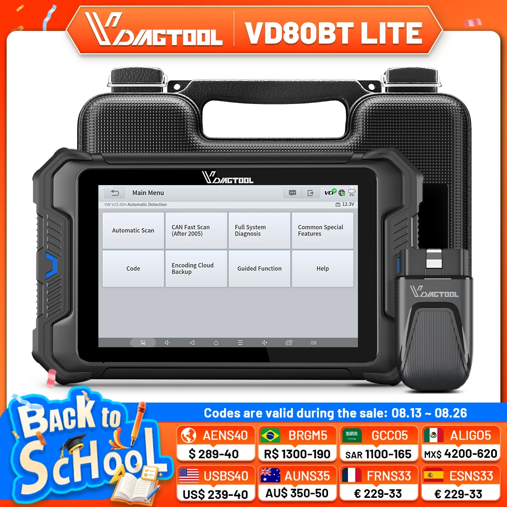 Фото Автосканер VDIAGTOOL VD80BT LITE: Диагностика всех систем автомобиля, 28+ функций сброса, кодирование ЭБУ, поддержка DOIP №1