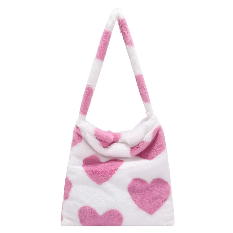 

Fresh and Sweet Winter Soft Plush Shoulder Bags Female Large Capacity Travel Bag Winter Warm Fluffy Totes Women Messenger Bag