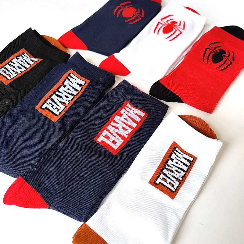 8 Pairs/pack Disney Marvel Spider Socks Men Black White Pure Color Socks Summer Street Wear Man Sox