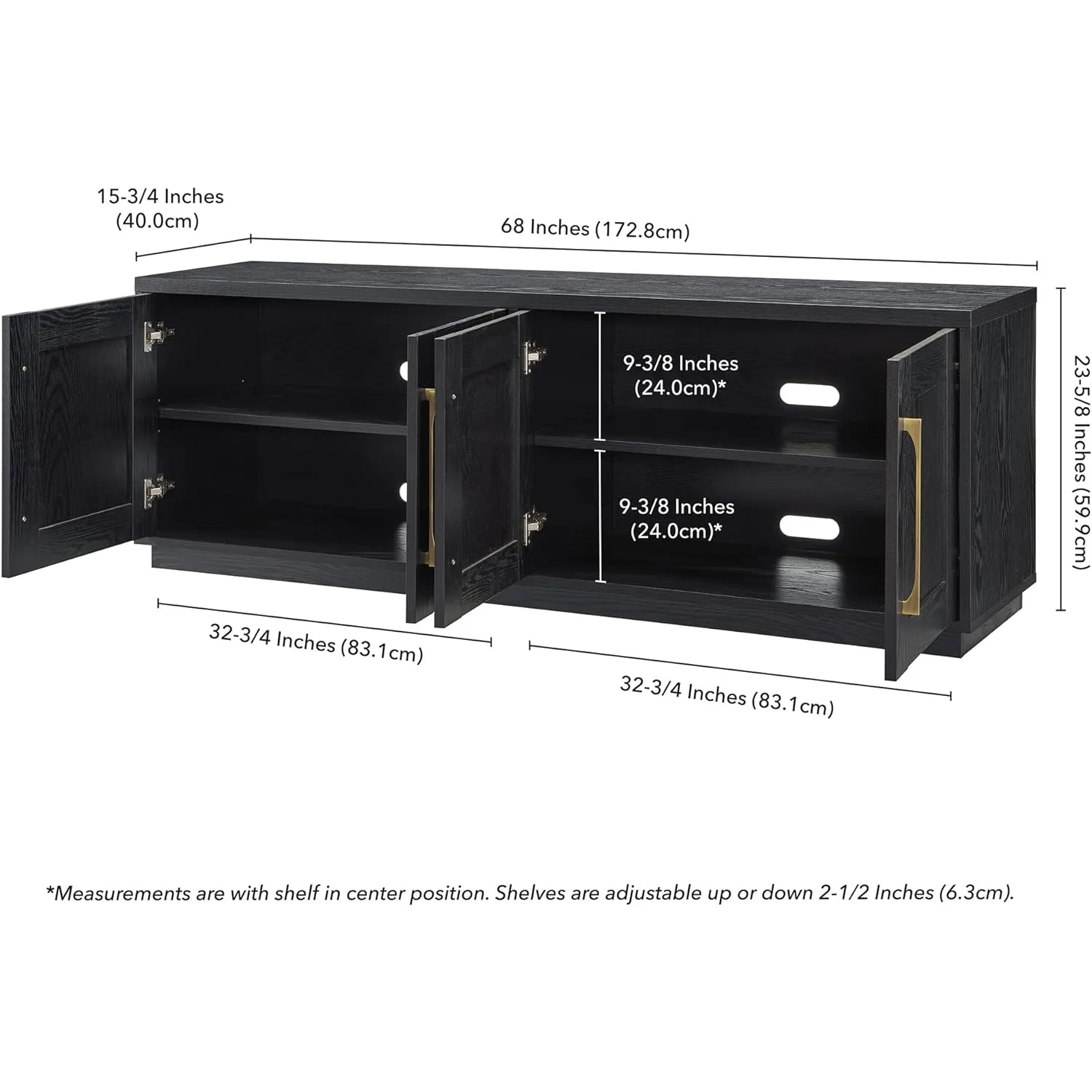 Прямоугольная ТВ-подставка Henn &amp Hart Tillman для телевизора до 80 дюймов черного цвета