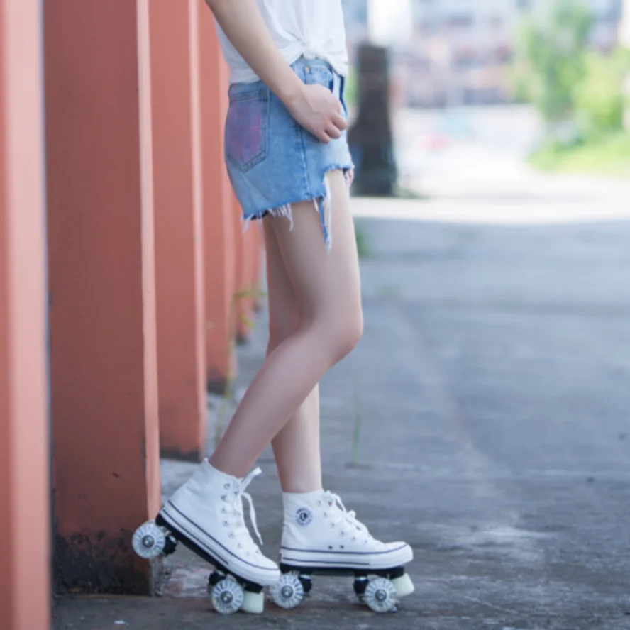 Multi-color canvas roller skates PU double-row straight double row skates flash wheel skate calm ice shoes