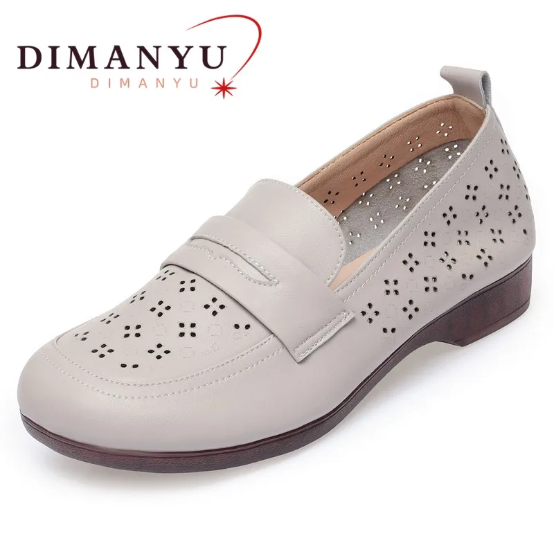 DIMANYU Openwork Shoes Women Genuine Leather 2023 New Women's Summer Shoes Hole Large Size 41 42 43 Mom Shoes