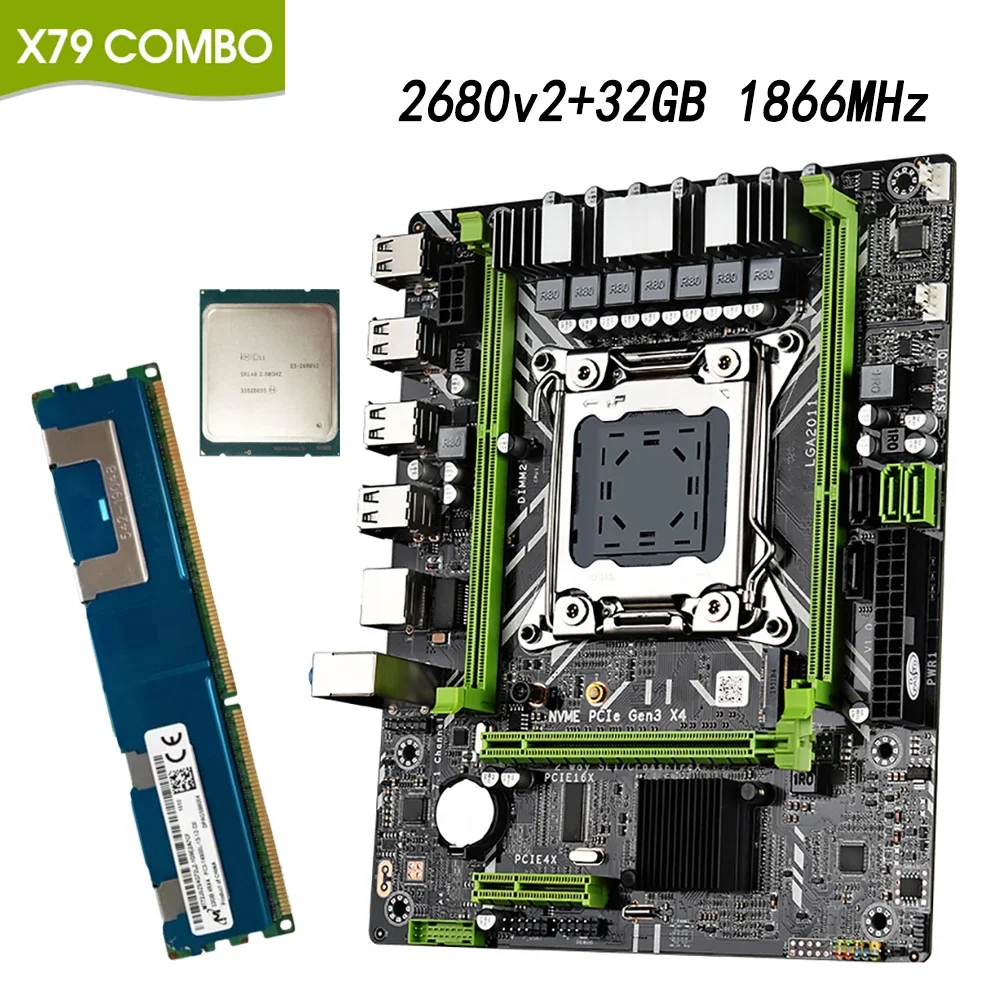 X79 D Motherboard Combo Xeon E5 2680 V2 32G DDR3 1866MHz RAM Memory X79 Set Support M.2 NVME LGA 2011
