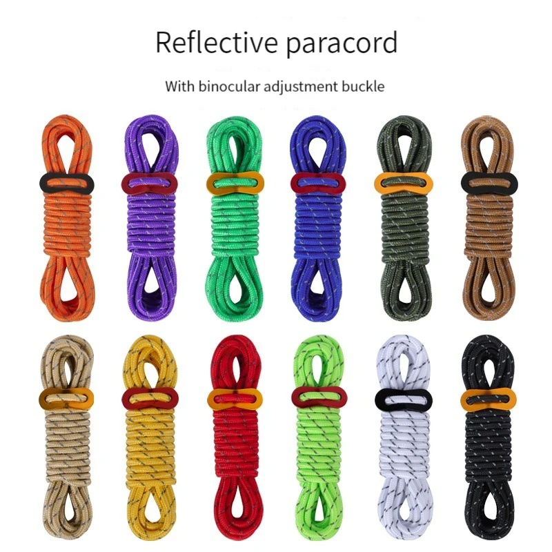 

4M Reflective Tent Rope Multifunction Parachute Cord Adjust Buckle Lanyard Outdoor Camping Hiking Durable Tent Accessories